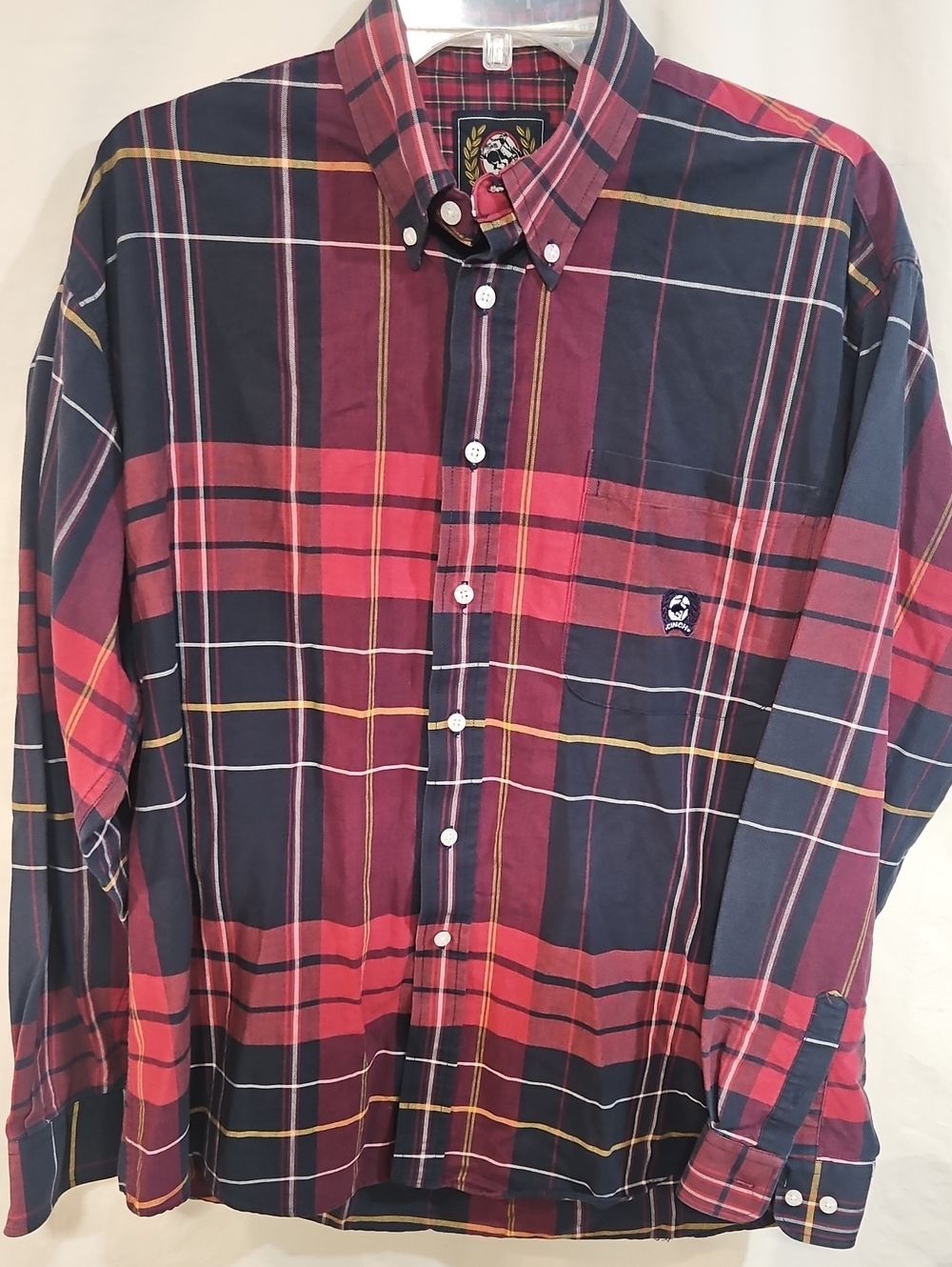 Men's Button-Down Plaid Shirt in Maroon and Navy